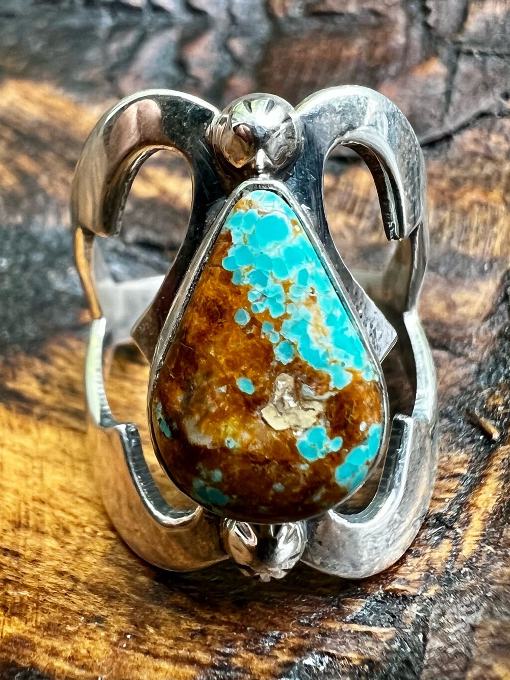Sterling Silver Kingman Turquoise Ring Size 6 Southwestern Cutout Ring
